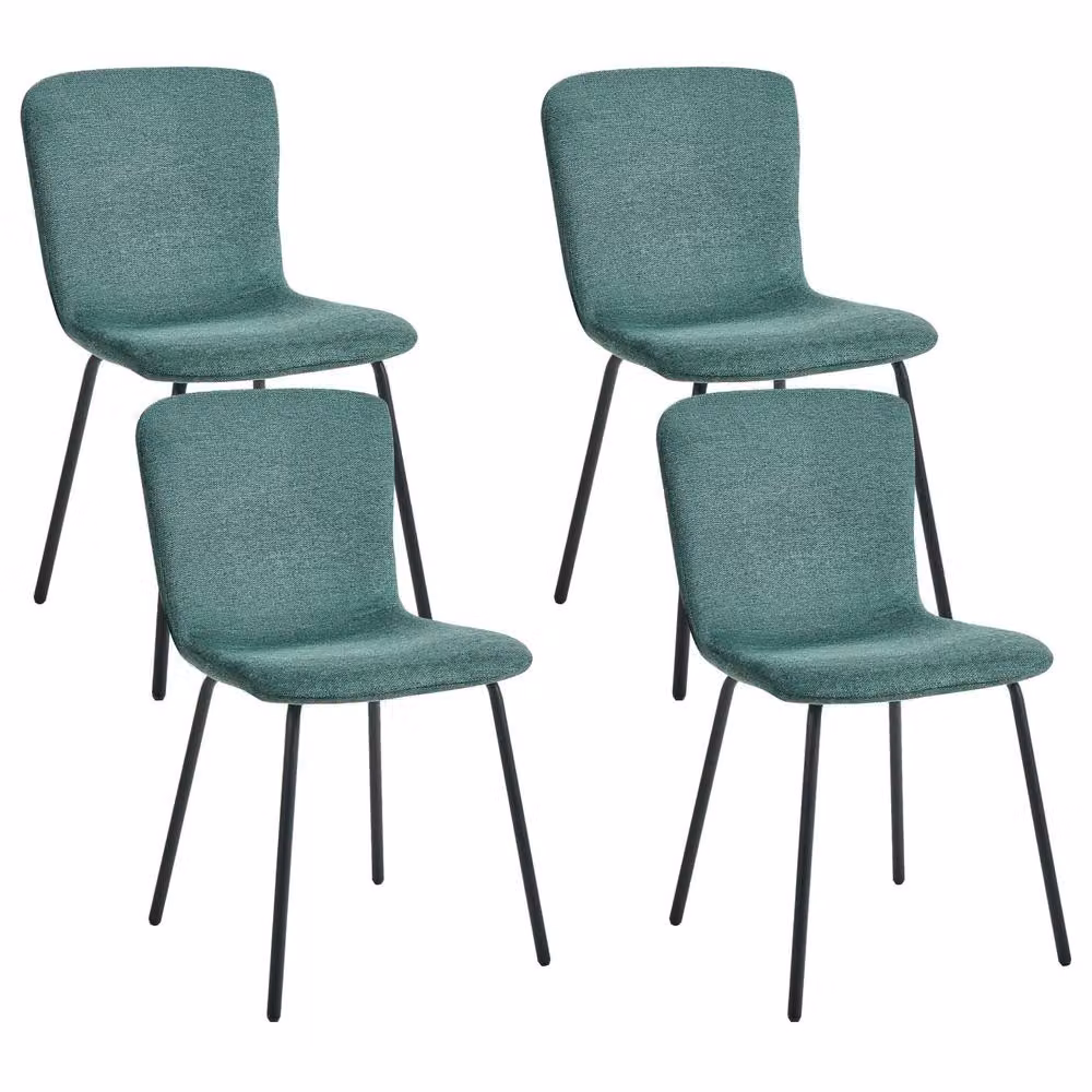 Wyld and Coco 4-Piece Green Fabric Upholstered Dining Chairs with Black Metal Legs – 2