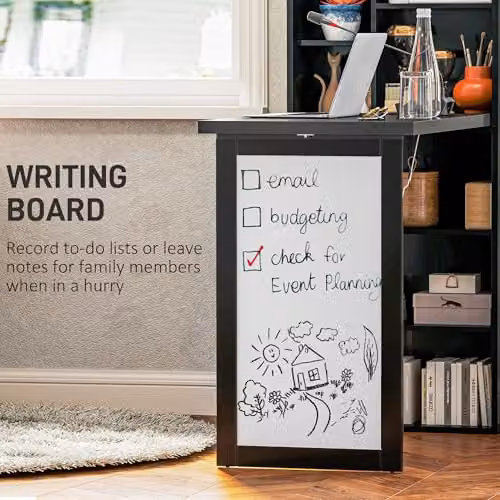 HOMCOM Wall Mounted Folding Computer Desk with Whiteboard in Black or White – 6