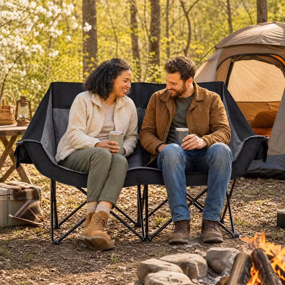 Costway Heated Double Camping Chair Oversized Padded Loveseat in Black – 3