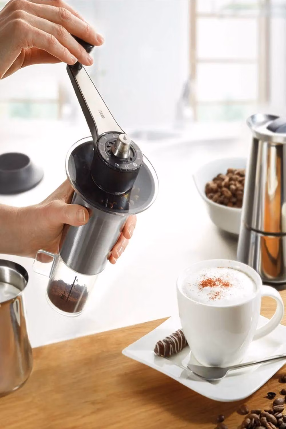 Gefu Lorenzo Coffee Bean Grinder in Silver with Ceramic Burrs and Stainless Steel Components – 2