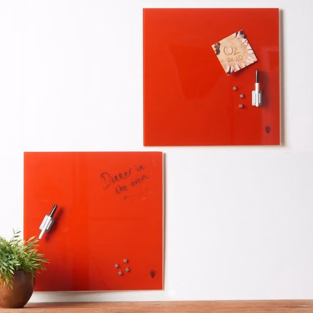 CARME HOME Wall Mount Glass Memo Board 2-Piece Set in Red, W50 x H50 cm