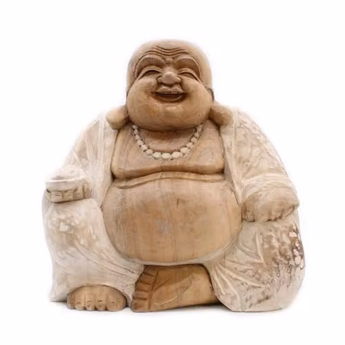 Ancient Wisdom Happy Buddha Tabletop Ornament, Whitewash Stone, Height: 30 cm – 1