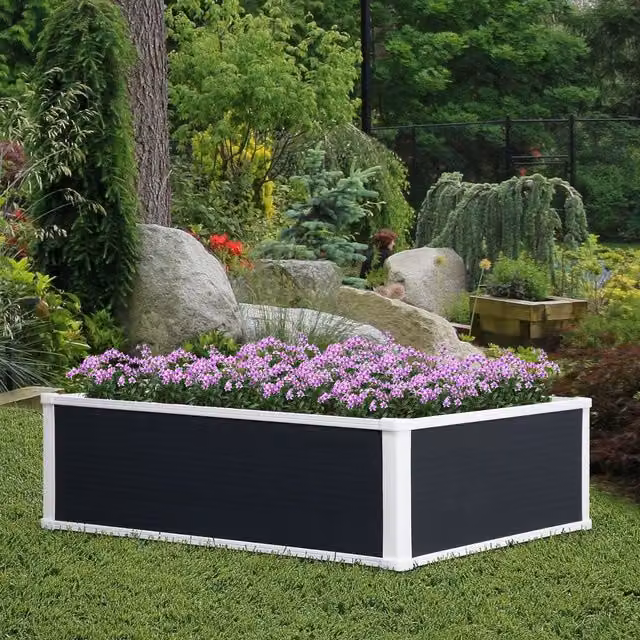 Outsunny Grey and White Plastic Raised Bed Planter for Vegetables and Flowers, 100 cm