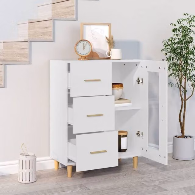 Berkfield Home White Sideboard in Matt Engineered Wood W/D/H: 69.5 x 34 x 90 cm