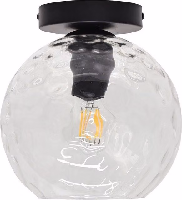 First Choice Lighting Barnum Black Ceiling Light Fitting with Transparent Dimple Glass Globe