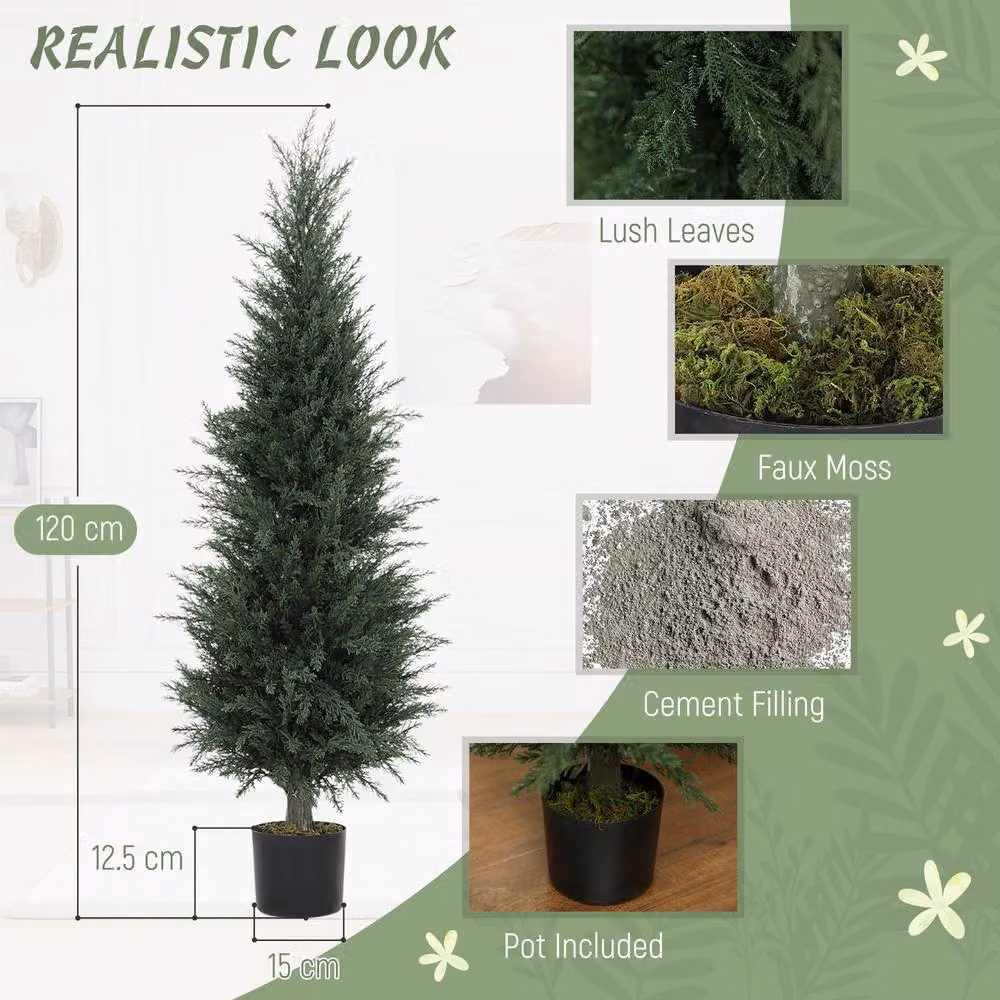 STILVORA Set of 2 Green Artificial Cypress Trees, Height: 120 cm – 6