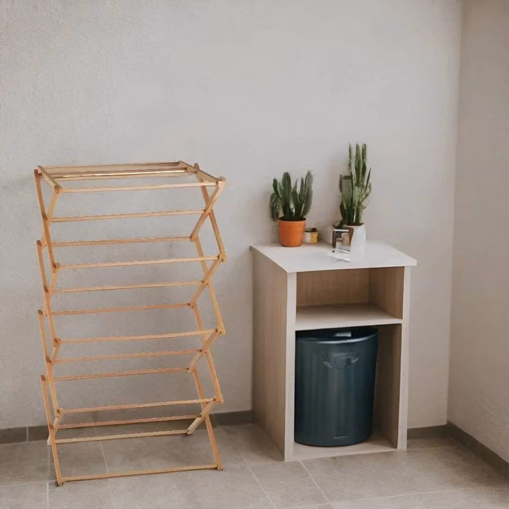 EONLION 4 Tier Classic Foldable Bamboo Wooden Clothes Airer in Brown, Width: 100 cm – 3