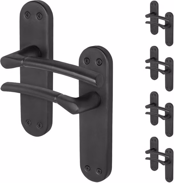 AFIT Matt Black Internal Latch Door Handles with Backplate, 5 Pairs, W/D/H: 15 x 15 x 15 cm – 1