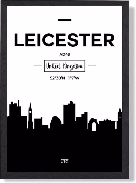 ARTZE Leicester Black and White City Skyline Framed Print