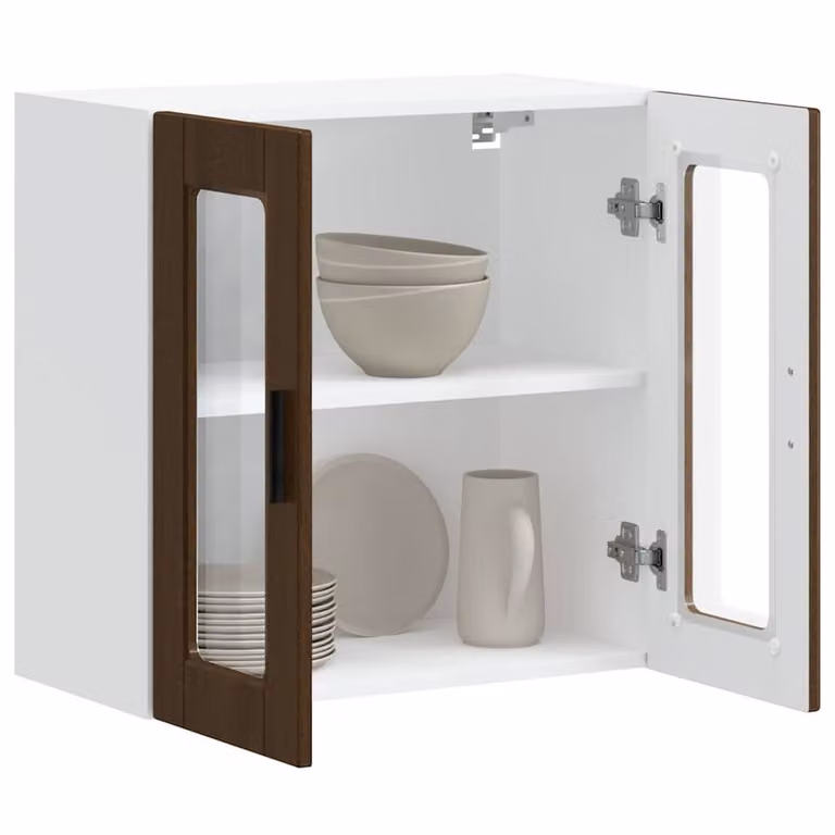 Berkfield Home Modern Kitchen Wall Cabinet with Glass Doors in Porto Brown Oak