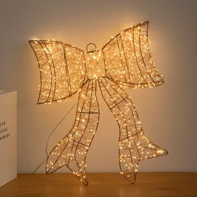 Samuel Alexander Gold Christmas Bow with 650 Warm White LEDs, 43cm