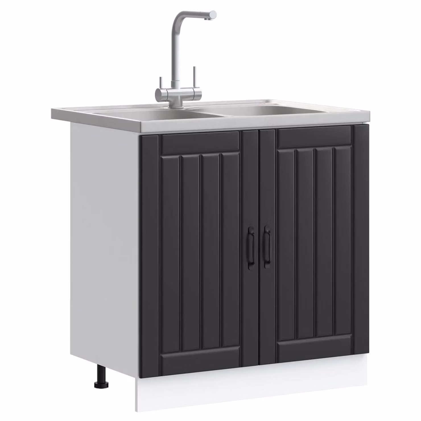 Berkfield Home Lucca Modern Freestanding Kitchen Sink Unit in Matt Black MDF with Hinged Doors – 2