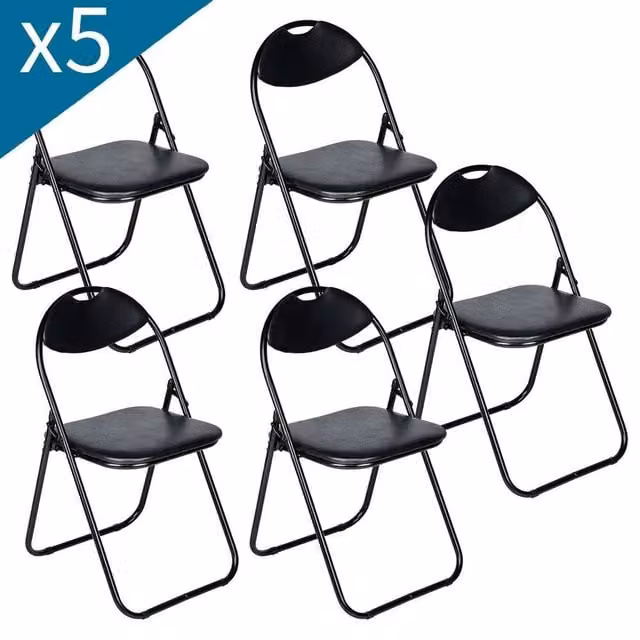 SPETLEK Set of 5 Black Foldable Metal Chairs – 1