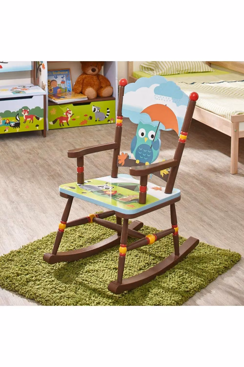 Teamson Kids Fantasy Fields Enchanted Woodland Wooden Rocking Chair in Blue and Multicolour – 2