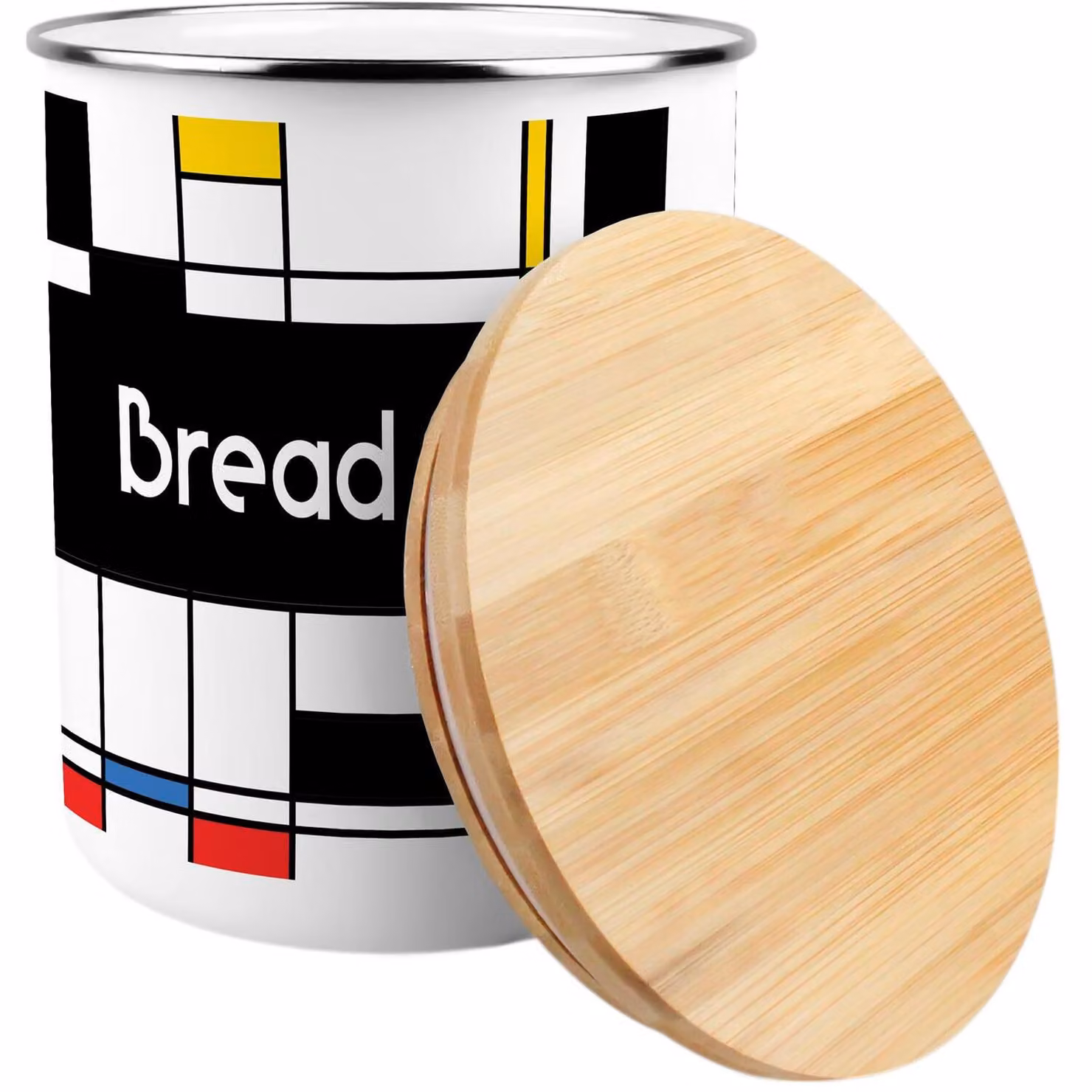 Purely Home Retro Art Deco Bread Flour Canister, 2.7 l, Multicolour Enamel and Bamboo Kitchen Storage Tin – 4