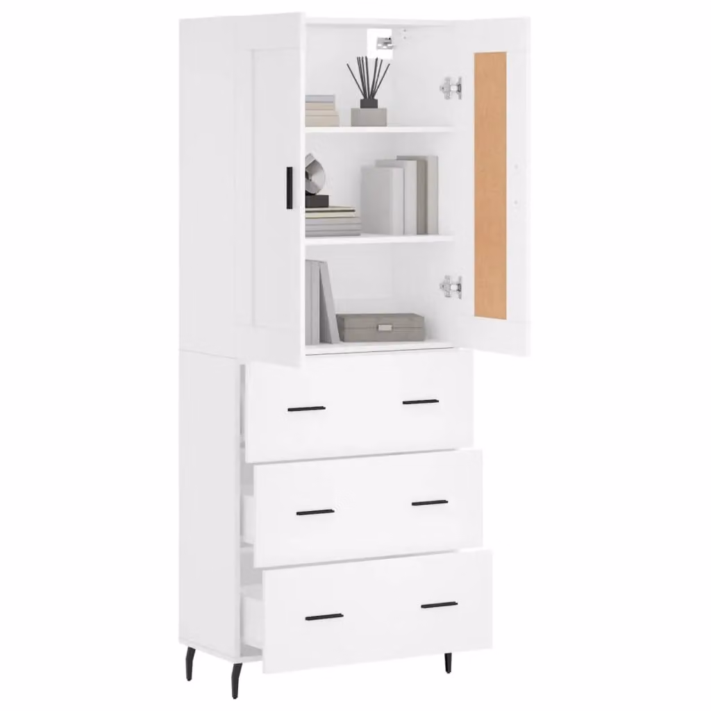 Berkfield Home White Modern Highboard with Hinged Doors and Internal Shelves, W/D/H: 69.5 x 34 x 180 cm – 2