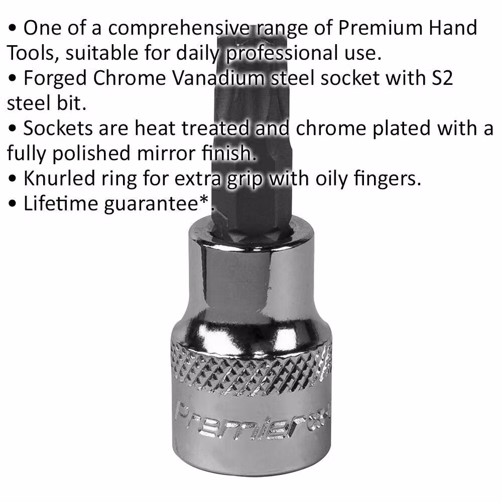 Loops T45 TRX Star Socket Bit with 3/8" Square Drive and Knurled Grip in Silver S2 Steel – 2