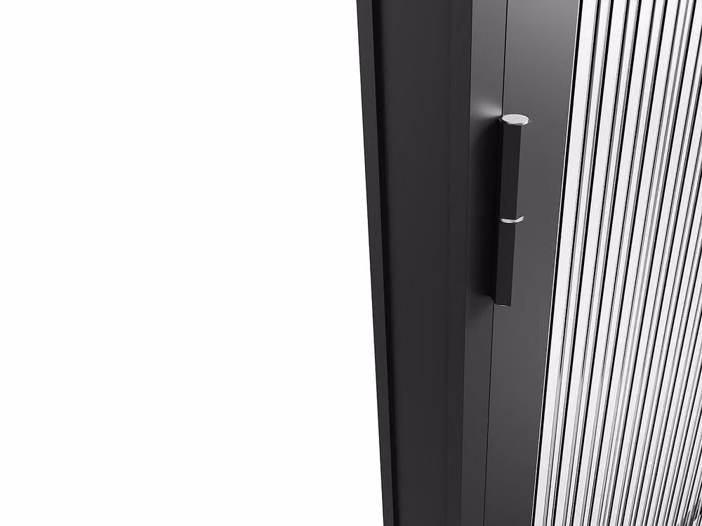 Loxton Modern Reversible Swing Door Unit in Black with Aluminium and Textured Tempered Glass, H: 204 cm – 5