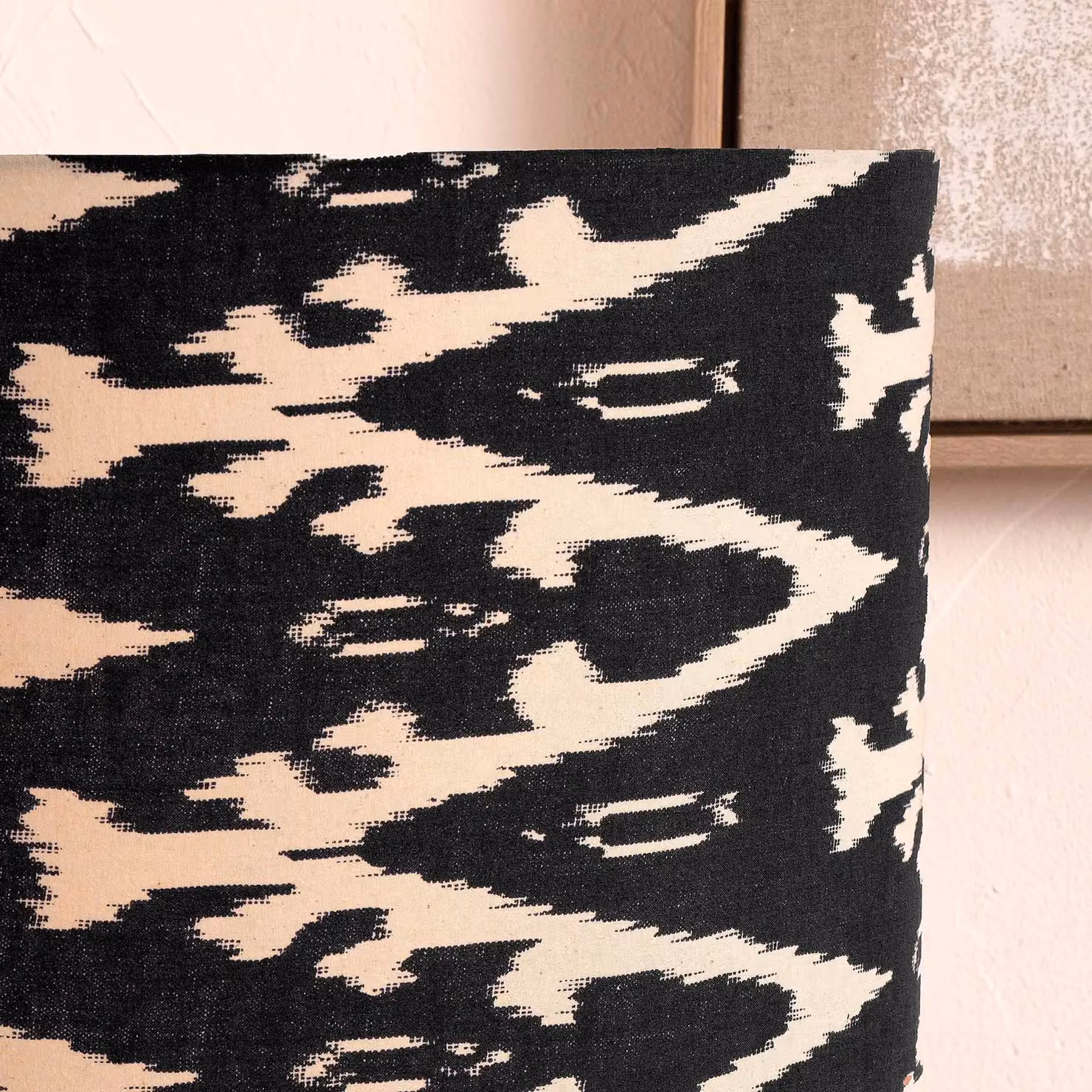 Ruma Black and White Ikat Patterned Cylinder Fabric Lampshade for Table Lamps, Diameter: 40.64 cm – 2