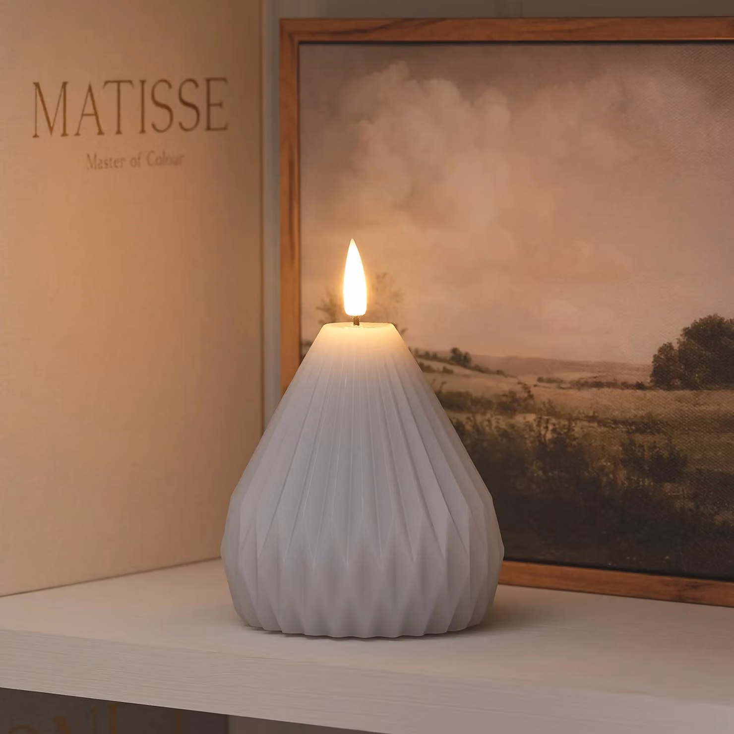 TruGlow Sculpted LED Pear Pillar Candle with Remote Control, White or Grey