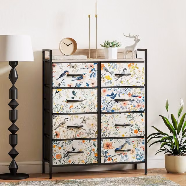 HOMCOM Modern White Fabric Chest of Drawers for Bedroom and Living Room, Height: 101 cm