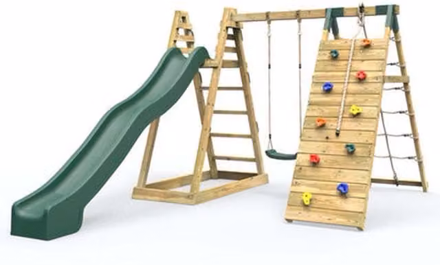 Rebo Wooden Climbing Frame with Swing and Slide in Green