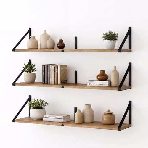 Levede Set of 3 Modular Floating Wall Shelves in Wood and Metal, W/D/H: 80 x 20 x 18 cm – 1