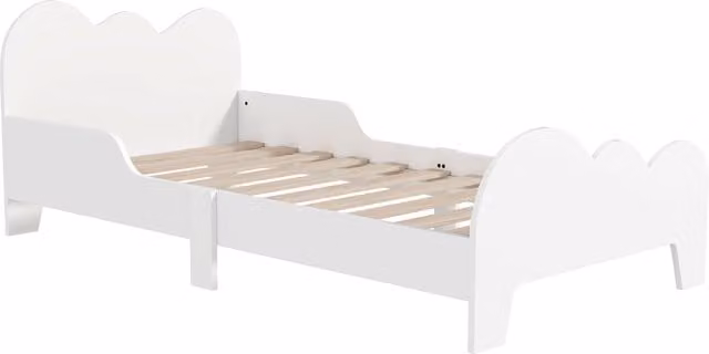AIYAPLAY Cloud-Themed Toddler Bed Frame with Safety Rails in White, W/D/H: 143.5 x 74.5 x 56 cm