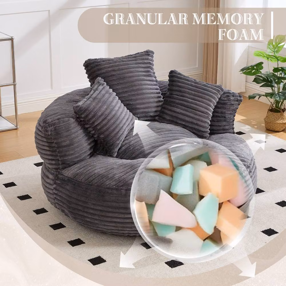 Matteo Large Corduroy Bean Bag Chair with Armrests in Dark Grey – 2