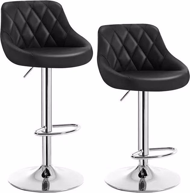 NESTLUNE Set of 2 Modern Faux Leather Bar Stools in Black – 1