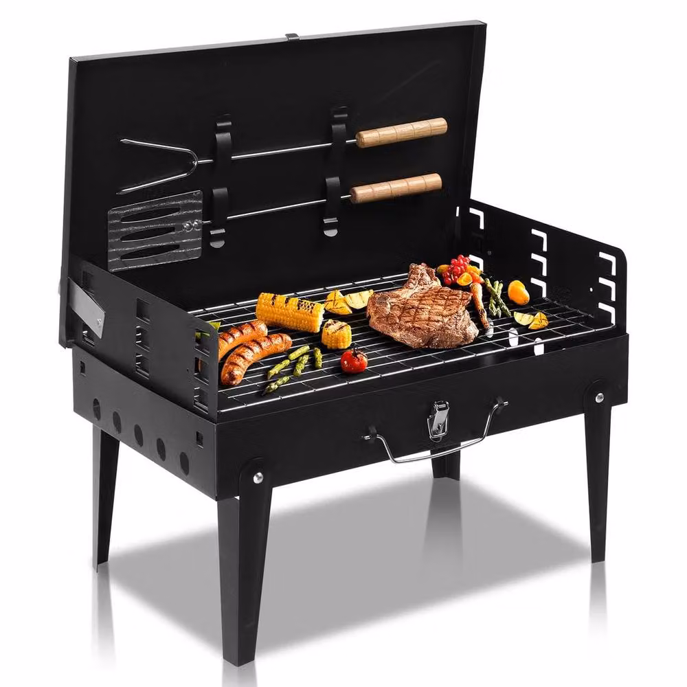 NESTLUNE Compact Charcoal BBQ Grill and Outdoor Firepit in Black, W/D/H: 100 x 100 x 100 cm – 5