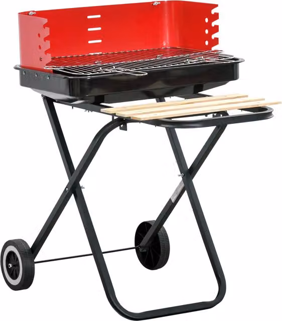 Outsunny Foldable Charcoal Barbecue Trolley Grill with Wheels in Black and Red – 2