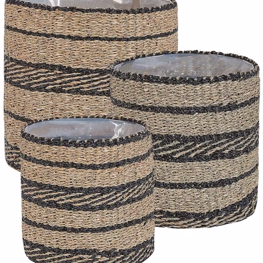 Wyld and Coco Set of 3 Seagrass Plant Baskets in Brown and Sand with Natural Finish – 2