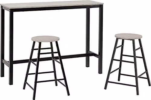 Seconique Athens Breakfast Bar Table and 2 Chairs Set in Concrete Effect and Black – 3