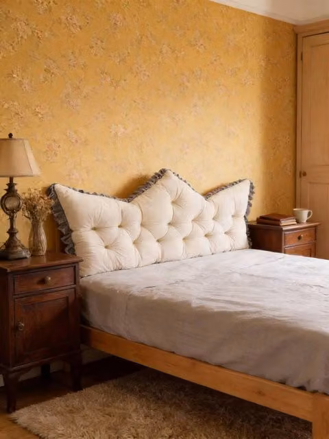Living and Home Crown-Shaped Ruffled Bed Headboard Pillow in White, Medium – 1