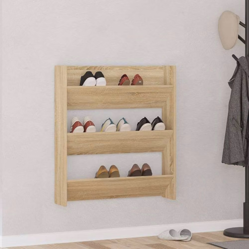 Berkfield Home Wall Mounted Shoe Cabinet in Sonoma Oak, Beige, W/D/H: 80 x 18 x 90 cm – 2