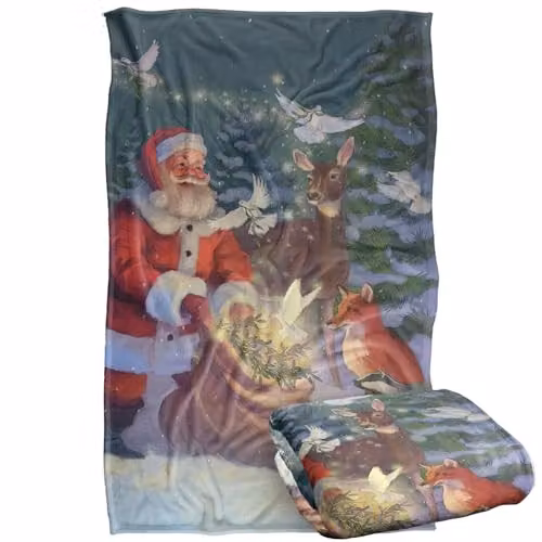 JQ Licensing Christmas Santa Peaceful Gifts Super Soft Fleece Throw Blanket, Multicolour, W/D/H: 91 x 147 cm – 1