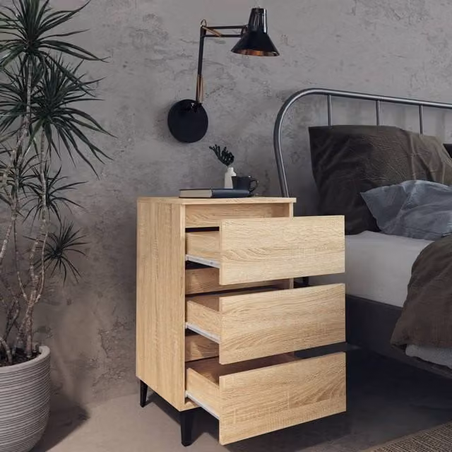 Berkfield Home Sturdy Bed Cabinet in Sonoma Oak and Light Brown with Metal Legs, W: 40 cm, D: 35 cm, H: 69 cm