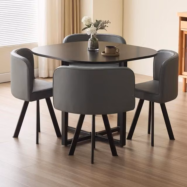 Comfy Living 5 Piece Modern Square Dining Table and Chairs Set in Grey, Black and White