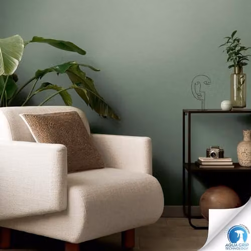 Livingwalls DESIGNDROP Pre-pasted Non-Woven Plain Wallpaper in Green, 10.05m x 0.53m – 3