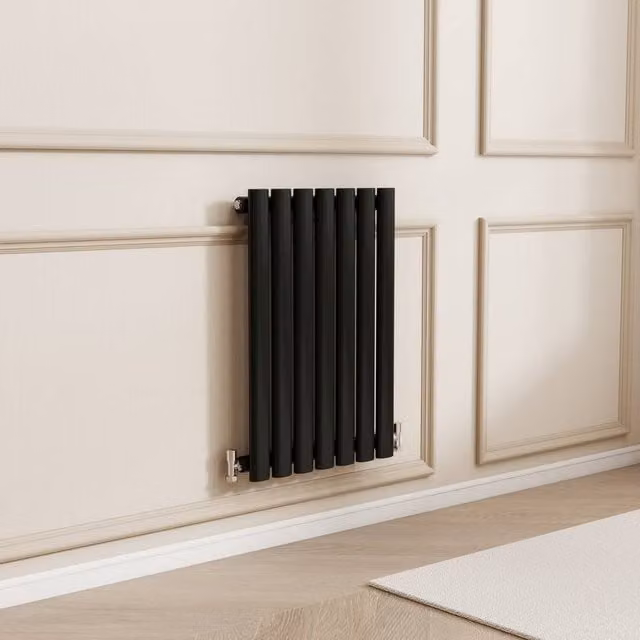 Banyetti Orva Black Horizontal Single Oval Column Radiator W: 600 mm, H: 413 mm