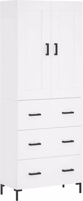 Berkfield Home Modern White Highboard with Hinged Doors and Internal Shelves, W/D/H: 69.5 x 34 x 180 cm
