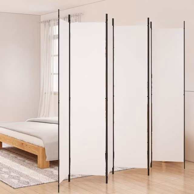 Berkfield Home 6-Panel Fabric Room Divider in White, W: 300 cm, H: 220 cm
