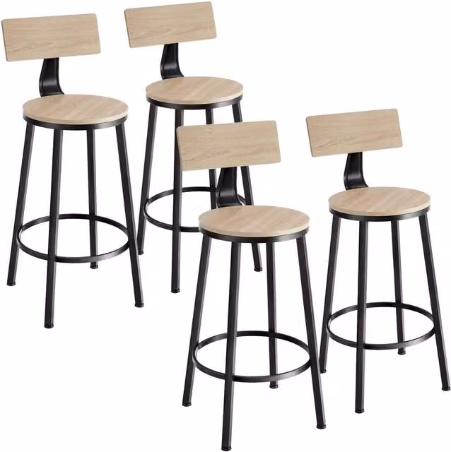 tectake Poole Industrial Set of 4 Bar Stools in Light Oak and Brown
