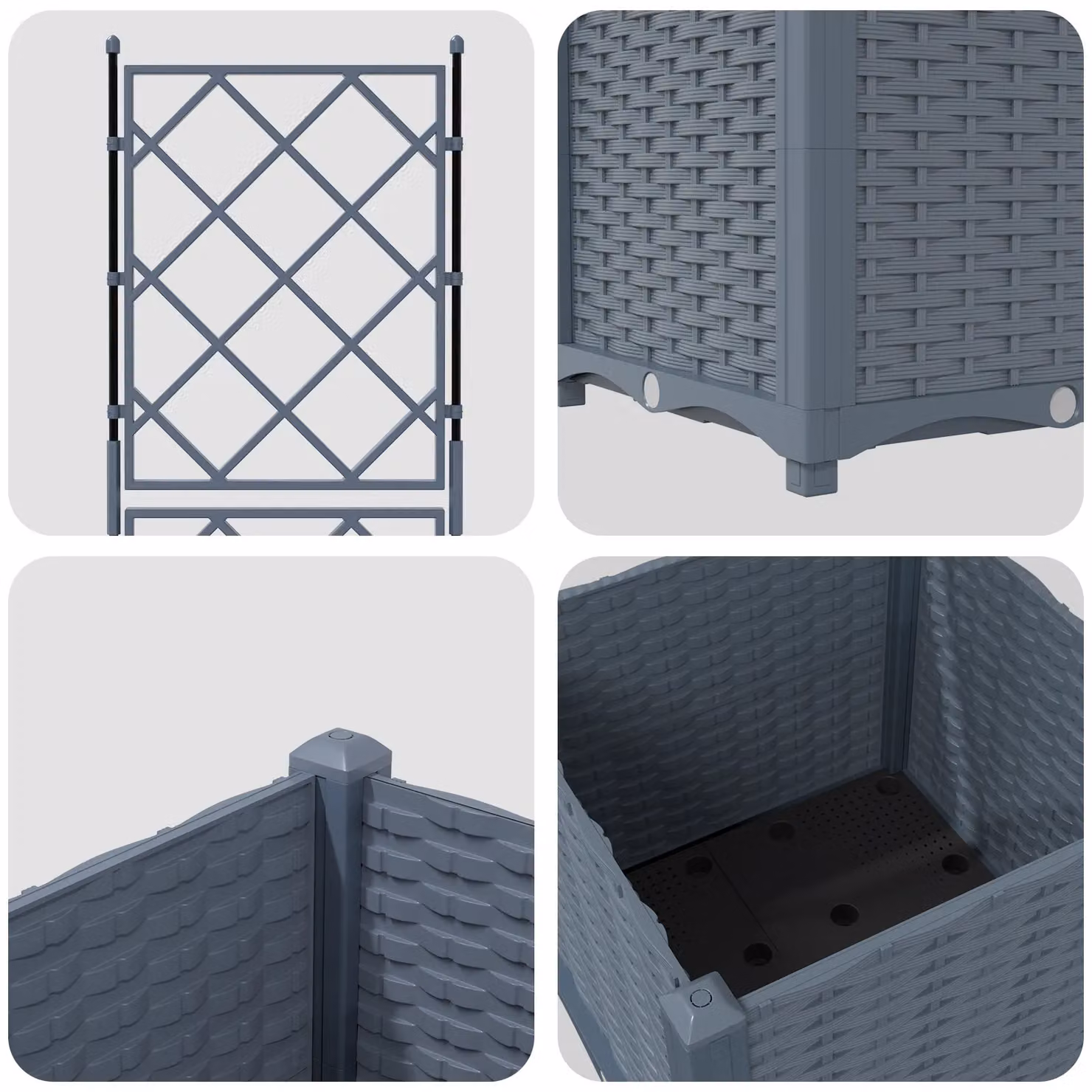 Berkfield Home Garden Planter with Trellis in Light Grey, W/D/H: 40 x 40 x 143 cm – 3