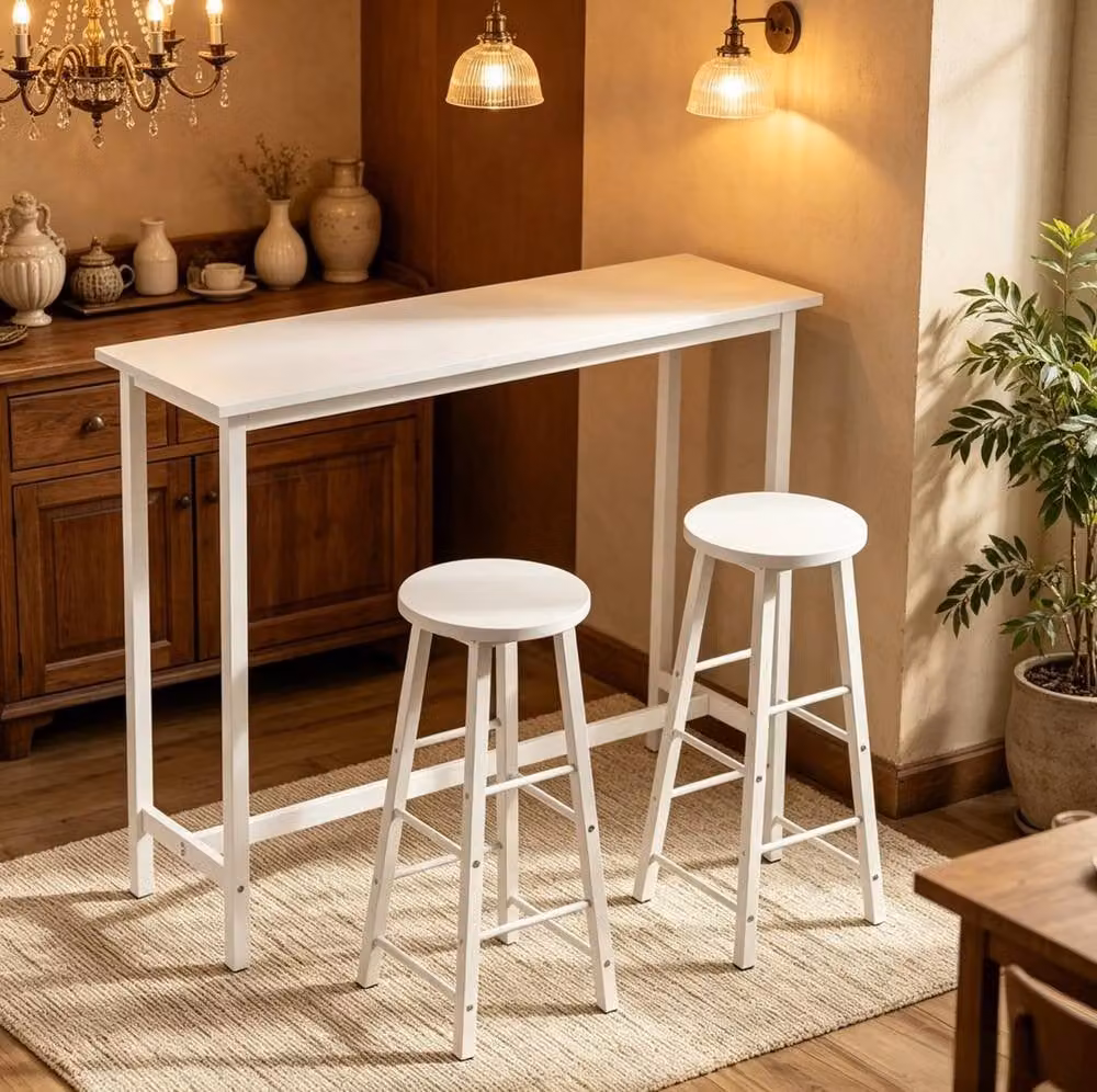 STILVORA Modern Rectangular Bar Table with Adjustable Height Metal and Wood Frame in White, W: 120 cm – 2