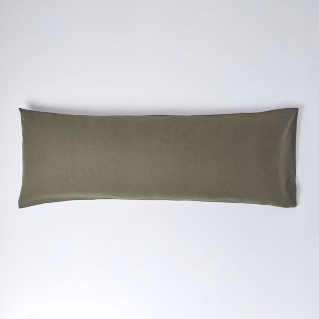 Homescapes Linen and Combed Cotton Body Pillowcase in Green