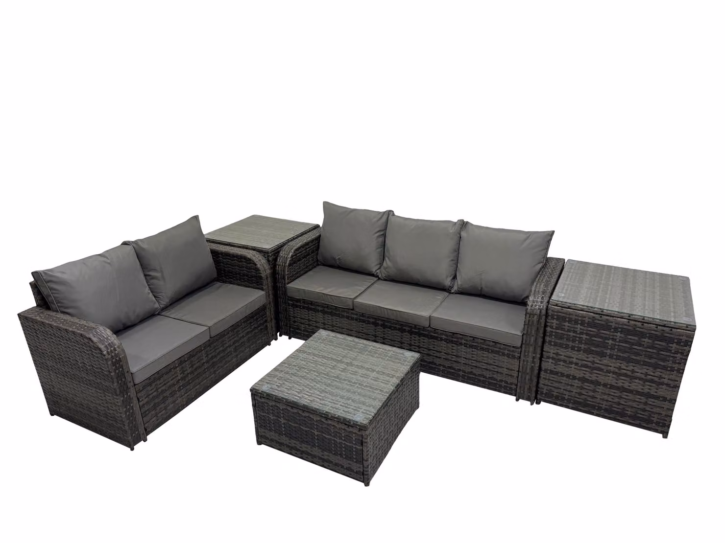 Fimous Love Sofa Square Coffee Table Set with 2 Side Tables and 2 Small Stools in Dark Grey – 2