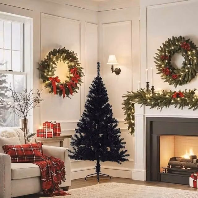 Berkfield Home Artificial Half Christmas Tree with Stand, Black, Height: 150 cm