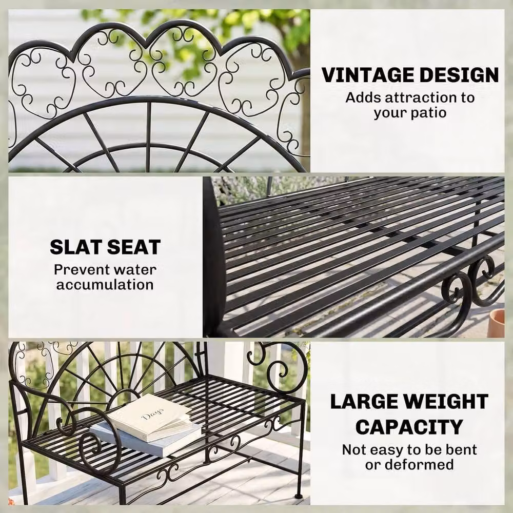EONLION Metal Outdoor Patio Garden Loveseat in Matt Black, Width: 100 cm – 3